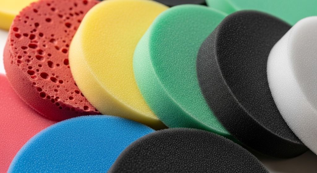 Close-up of automobile polishing pads in different foam grades for clear coat correction