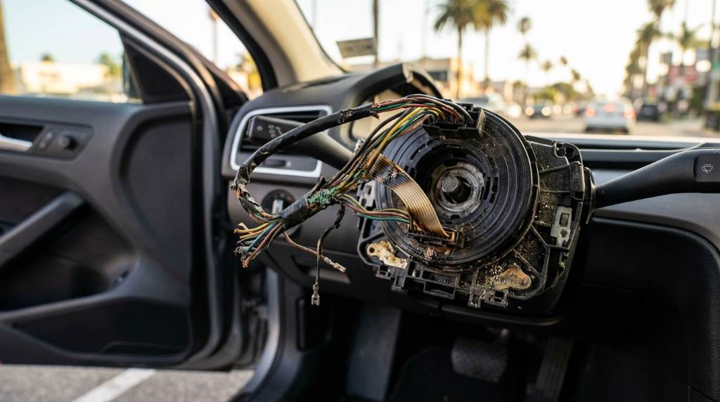 Driver stuck in Los Angeles traffic using steering wheel controls frequently during commute