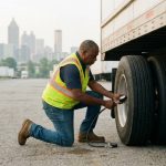 Commercial truck approaching a DOT weigh station in Atlanta